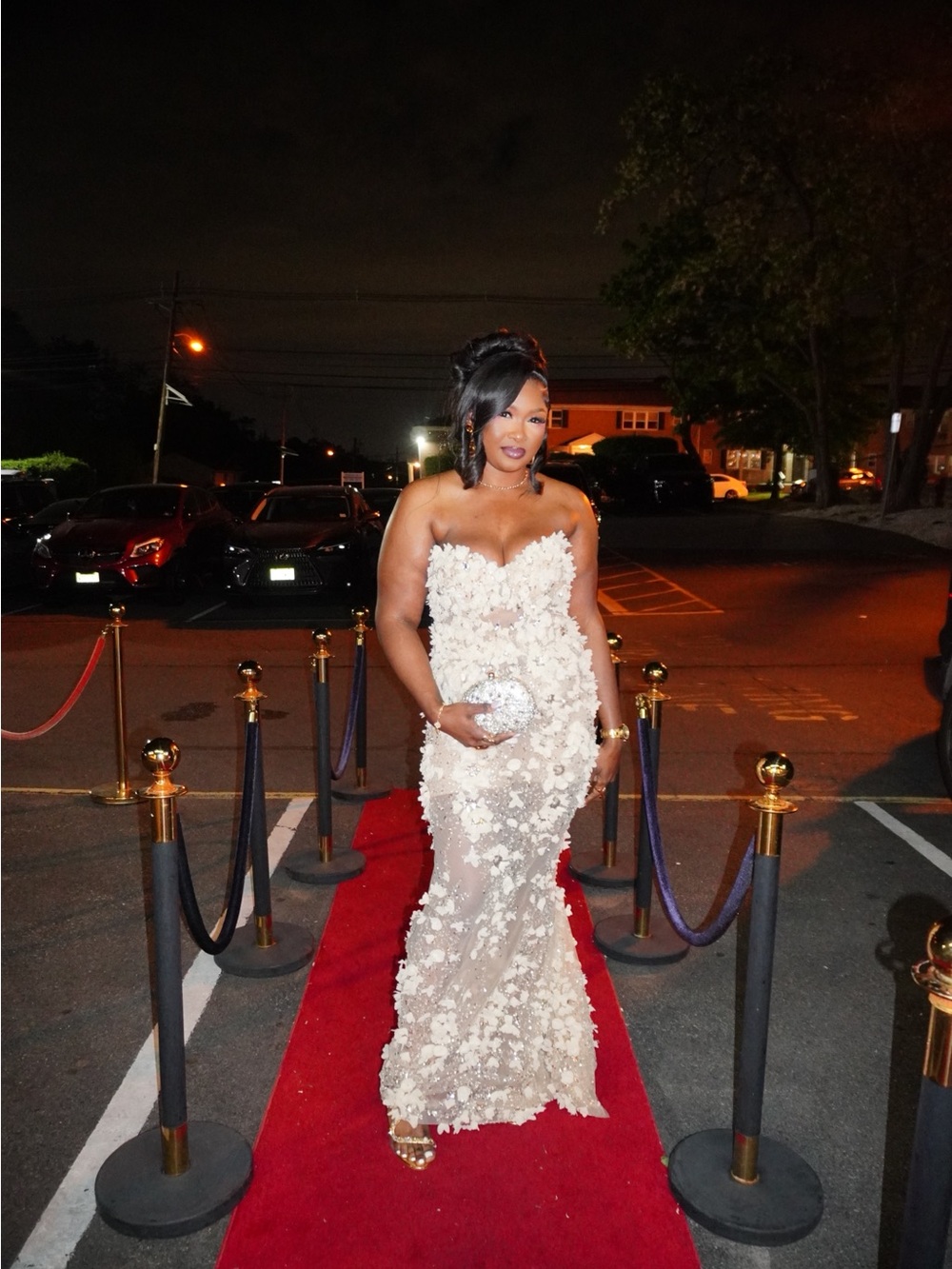 Ivory 3D Floral Strapless Evening Gown